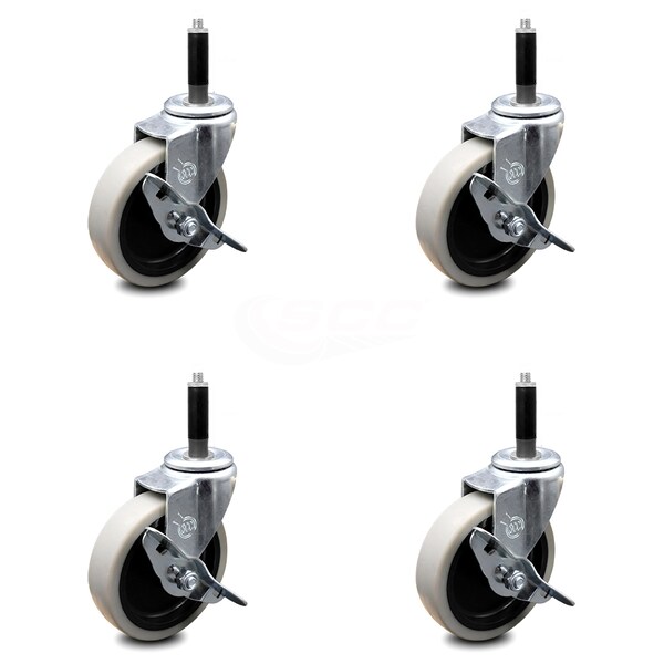 4 Inch Thermoplastic Wheel 3/4 Inch Expanding Stem Caster with Brakes, 4PK